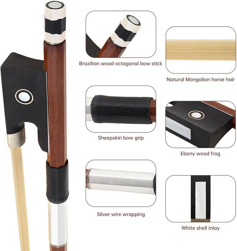 REMAGIC Brazilwood Ebony Frog Violin Bow, Professional 4/4 Full Size Ebony Wood Frog Violin Arbor with Case and Maple Bridge,Well Balance Fiddle Bow with Sheepskin Grip White Horse Hair for Student Adult - Image 3
